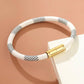 Mens leather bracelet with magnetic clasp- White and Black mens bracelet